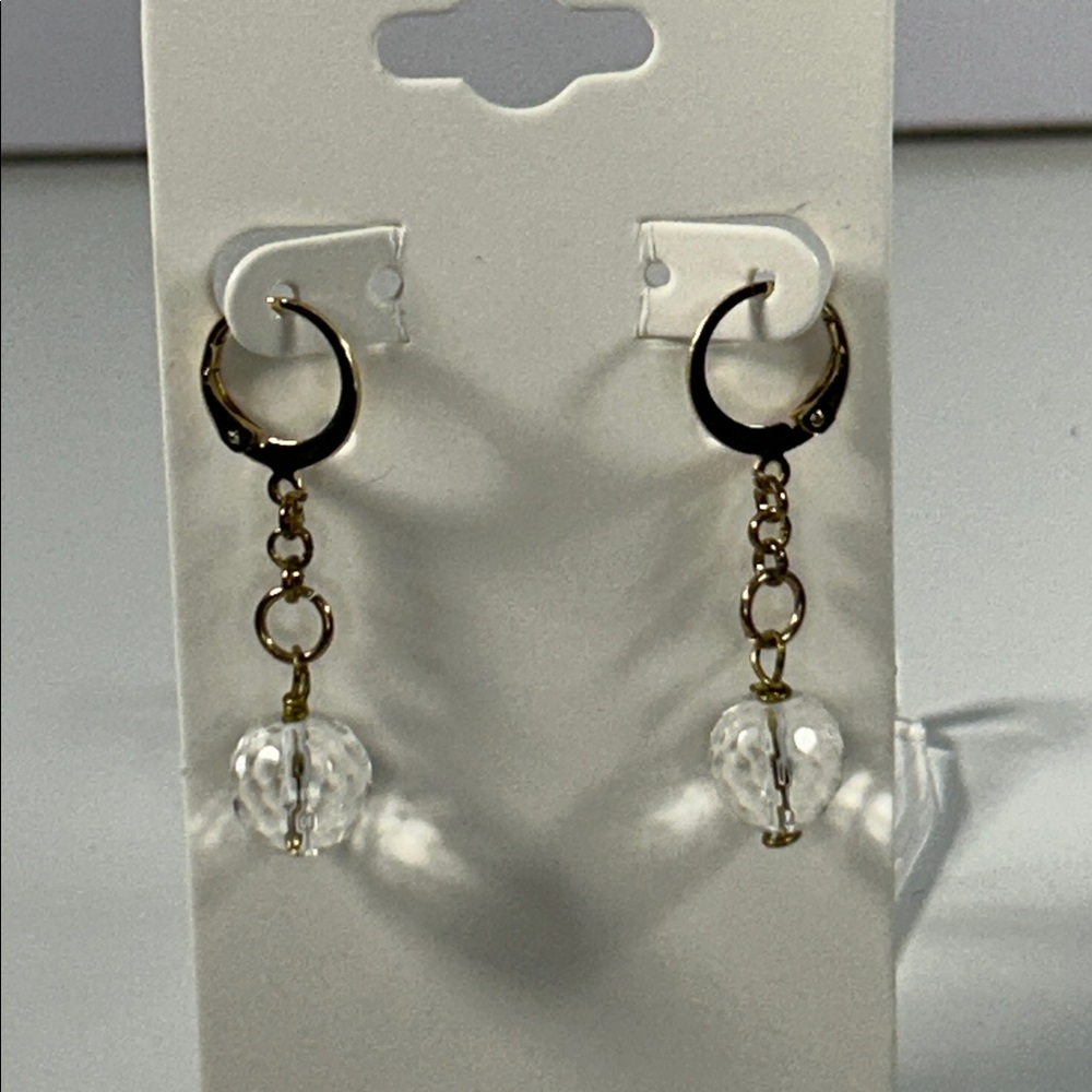 NWOT NYC 11 Gold Plated Faceted Quartz Crystal Ball Designer Dangle Earrings